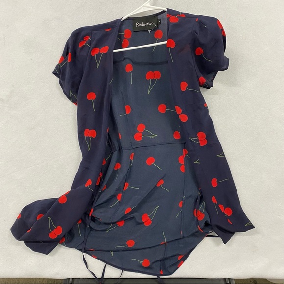 Realisation Cherry Silk Printed Wrap Dress Small - Picture 2 of 9